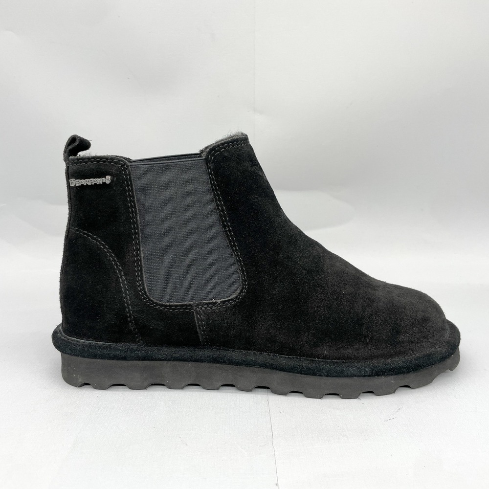 Bearpaw Womens 8 Drew Chelsea Boots Black Suede Sheepskin Lined Booties
